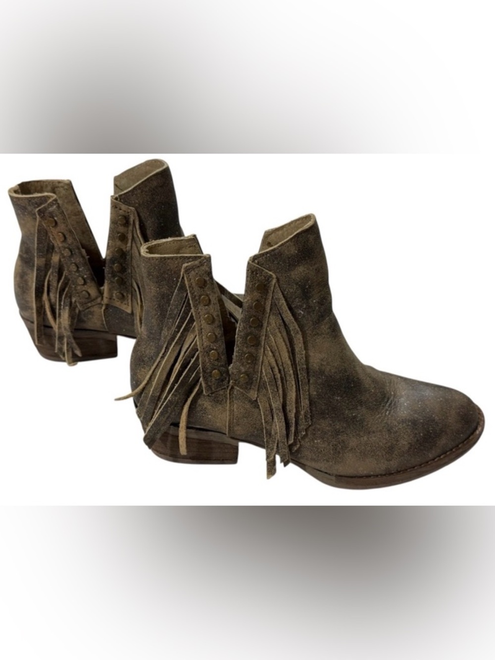Circle G Studded Western Leather Ankle Boots Fringe Cowgirl Rodeo Sz 7.5